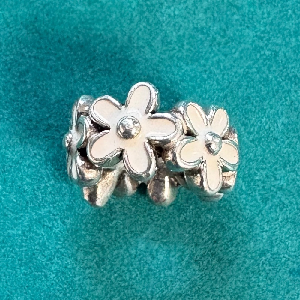 Retired Pandora Darling Daisies Spacer Charm with White Enamel Sterling Silver